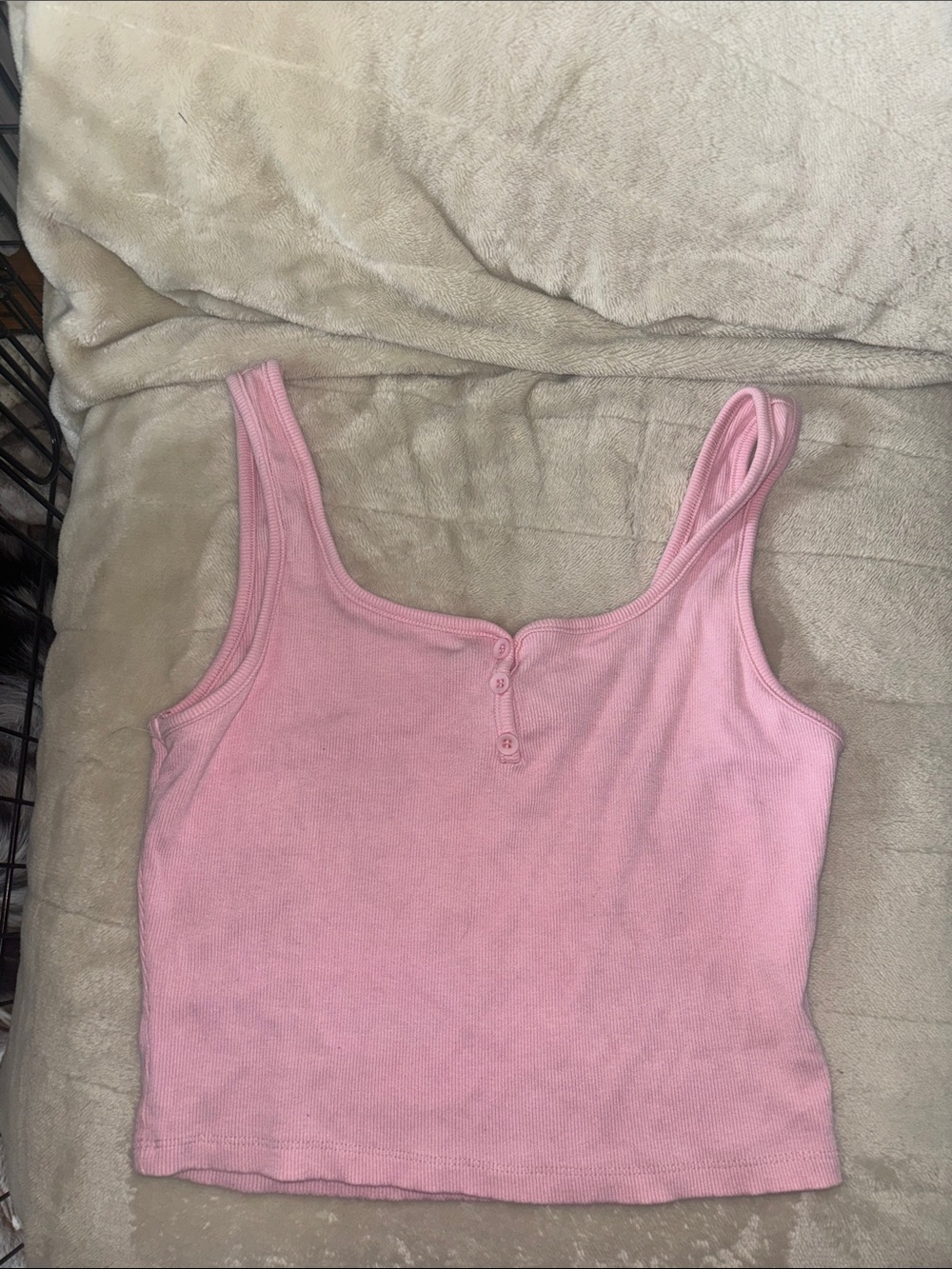 Women's Pink Ribbed Button-Front Tank Top